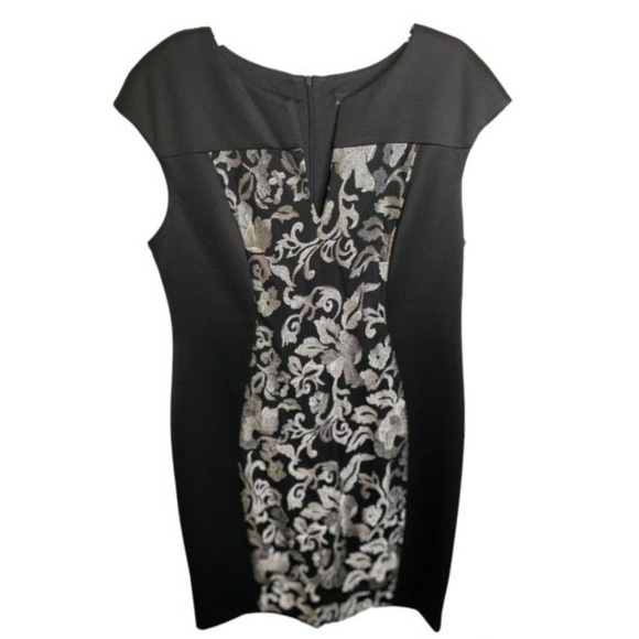 Connected Apparel Dress Size 14 Black Silver Floral Embroidery. Beautiful - Picture 1 of 3